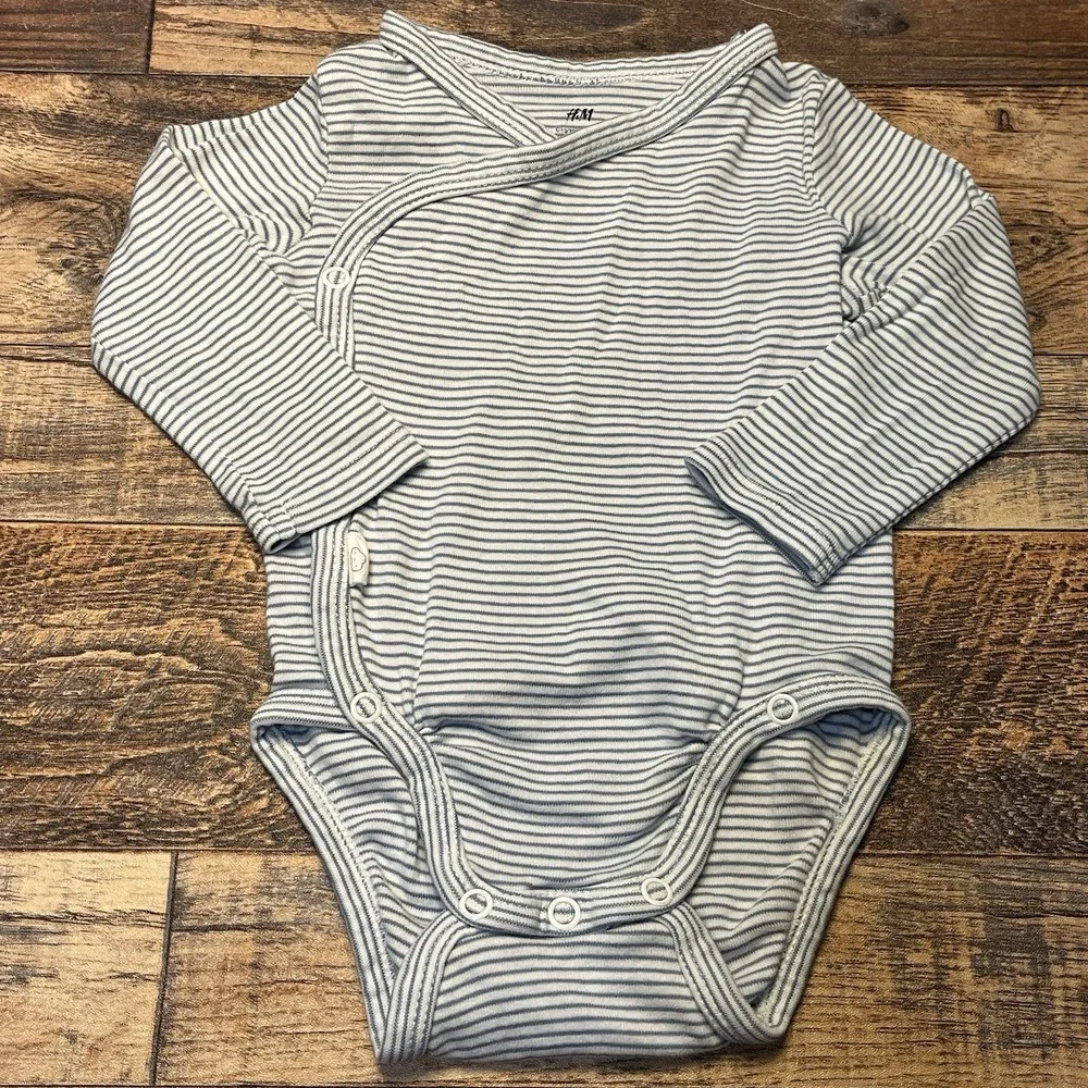 H&M Organic Cotton Bodysuit & Pants Set Unisex Baby 6m Striped Natural Fall